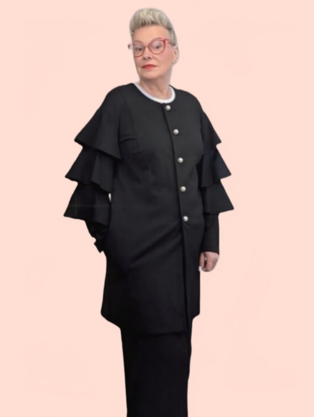 JOSEPH RIBKOFF Statement Ruffle Sleeve Jacket / Coat